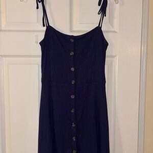 TopShop Navy Button-Down Rib Minidress